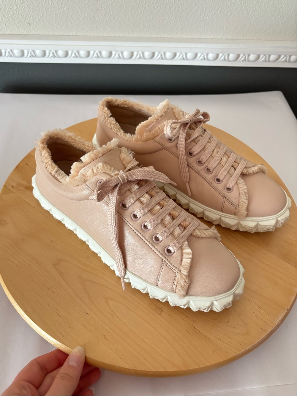 Stuart Weitzman Blush Pink Fringe Low-Top Sneakers